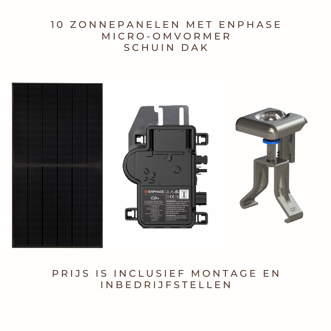 10 zonnepanelen met Enphase micro-omvormer voor schuin dak