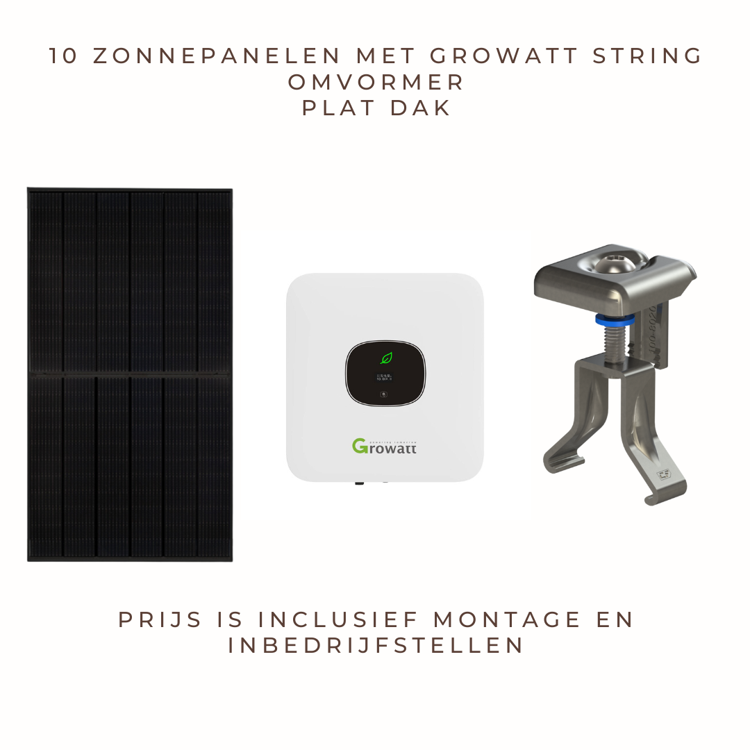 10 zonnepanelen met Growatt string omvormer voor plat dak