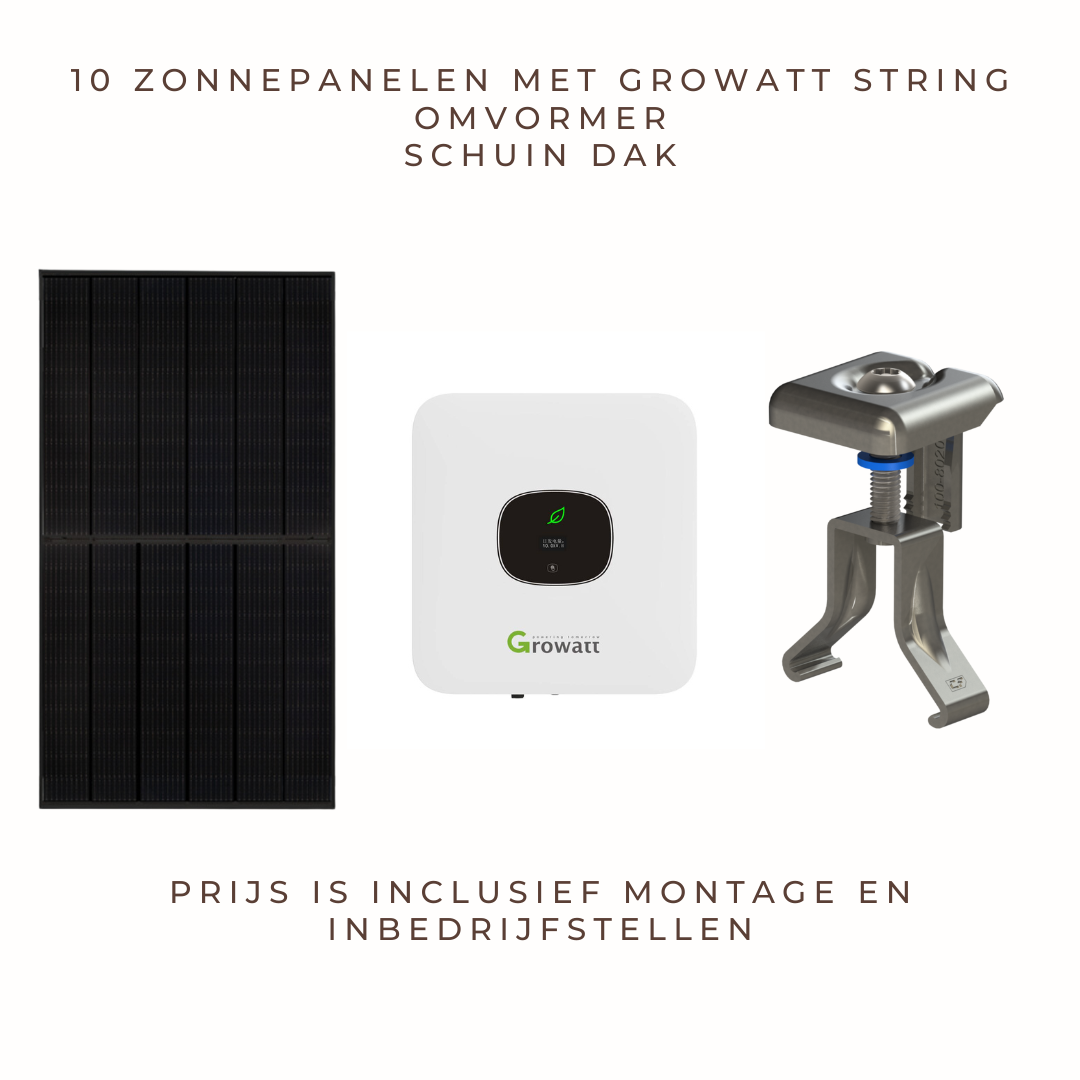 10 zonnepanelen met Growatt string omvormer voor schuin dak