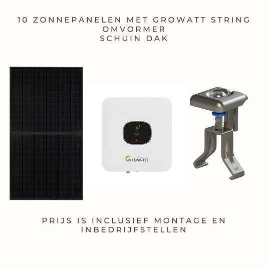 10 zonnepanelen met Growatt string omvormer voor schuin dak