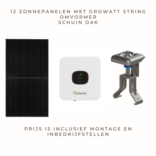 12 zonnepanelen met Growatt string omvormer voor schuin dak