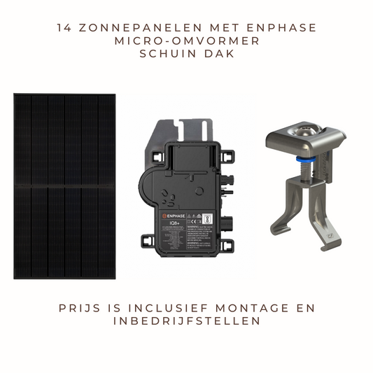 14 zonnepanelen met Enphase micro-omvormer voor schuin dak