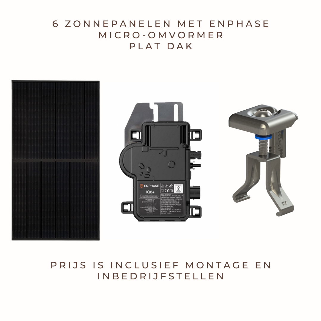 6 zonnepanelen met Enphase micro-omvormer voor plat dak