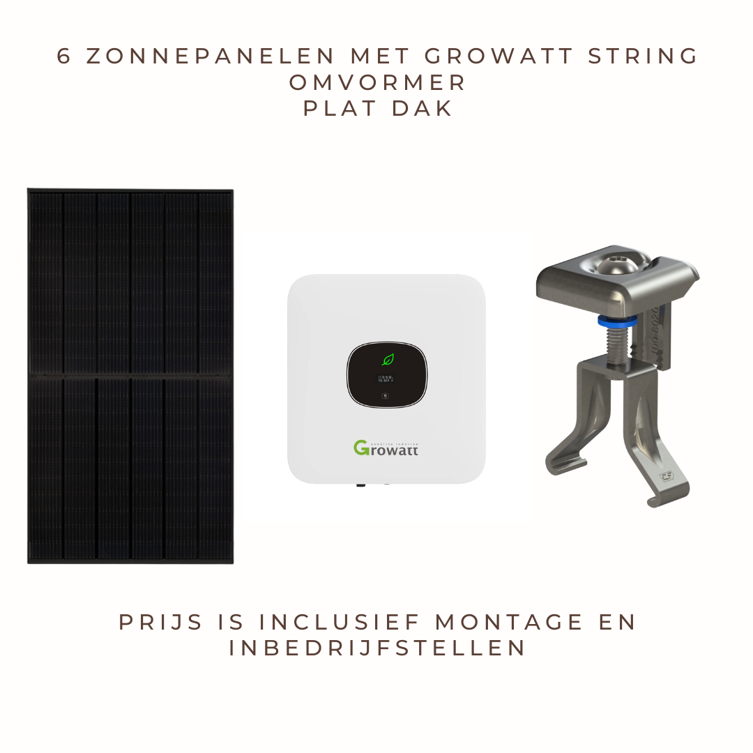 6 zonnepanelen met Growatt string omvormer voor plat dak