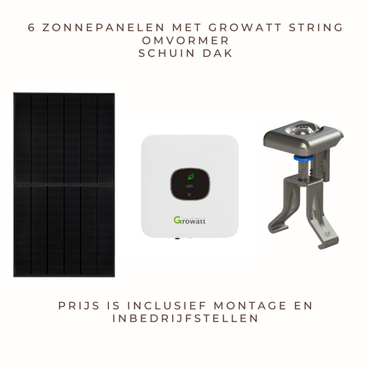 6 zonnepanelen met Growatt string omvormer voor schuin dak